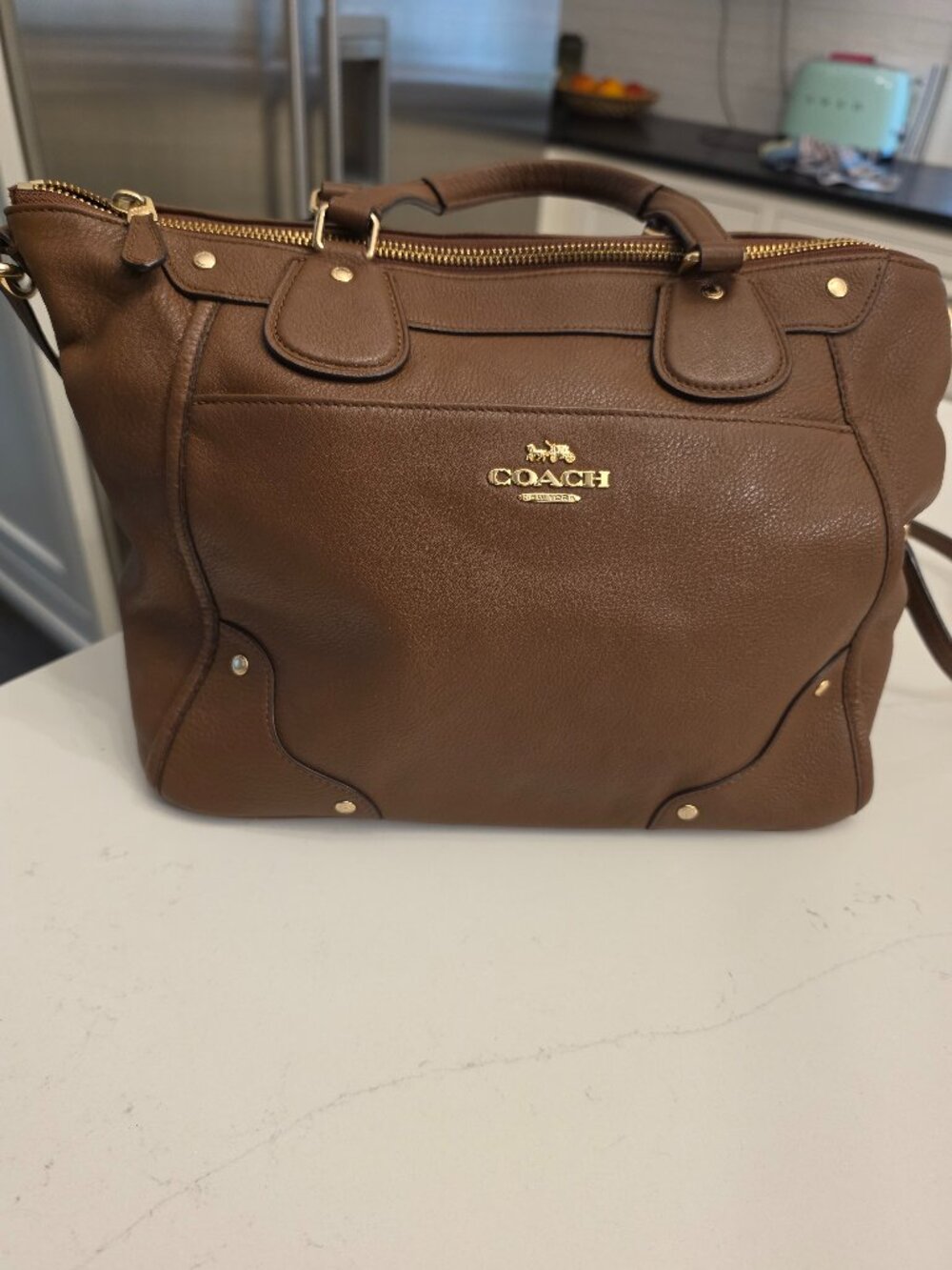 Classic brown leather Coach cross body satchel bag
